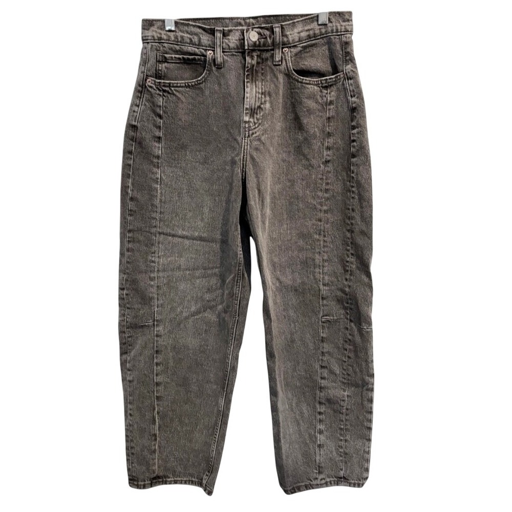 OLD NAVY Barrel Leg Jeans BAGGY SLOUCHY Faded Black Gray HIGH RISE Stretch 12